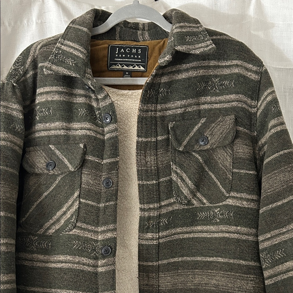 Jachs Olive Striped Shirt Jacket